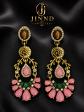 Luxury Floral Pink & Emerald Chandelier Earrings