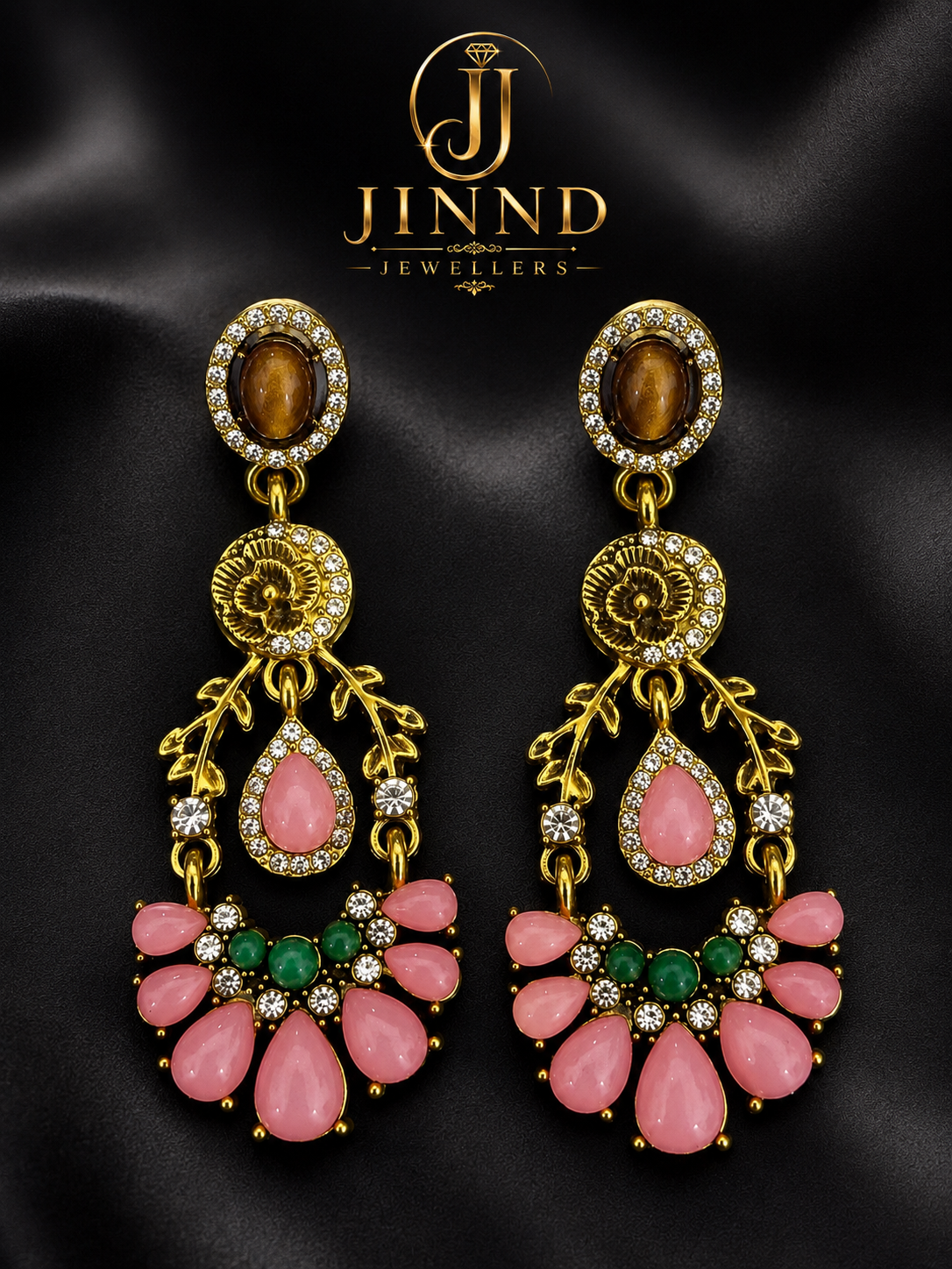 Luxury Floral Pink & Emerald Chandelier Earrings